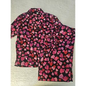 Frederick's of Hollywood Satin Pajamas Womens M Night Shirt Hearts Valentine